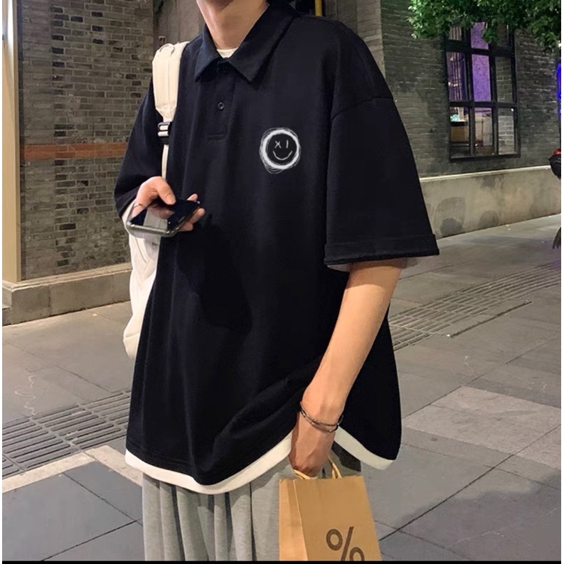 Áo polo mặt cười vẽ nhiều vòng logo TTA785