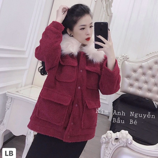 Áo khoác dạ cổ lông túi hộp