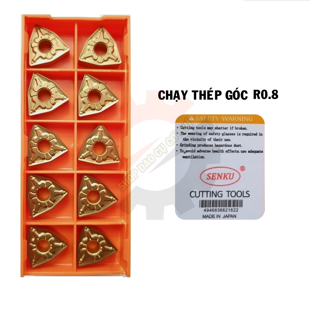Mảnh chíp tiện WN08/WNMG08 góc mũi R0.4, R0.8 cao cấp Nhật Bản chạy gang, thép, inox, nhôm