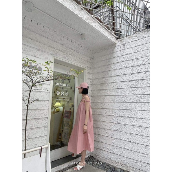 Váy hai dây chun hồng TC12