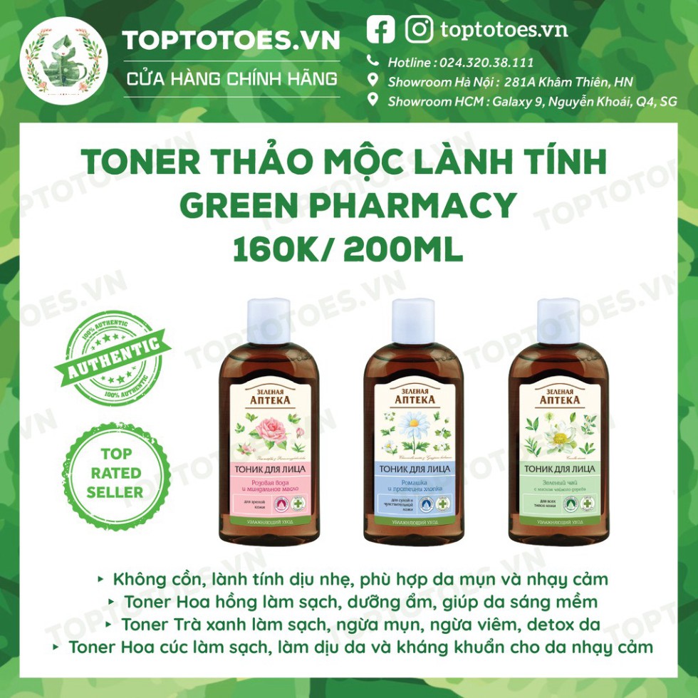 Toner Green Pharmacy hoa cúc/ hoa hồng/ trà xanh thảo mộc, không cồn, lành tính dịu nhẹ