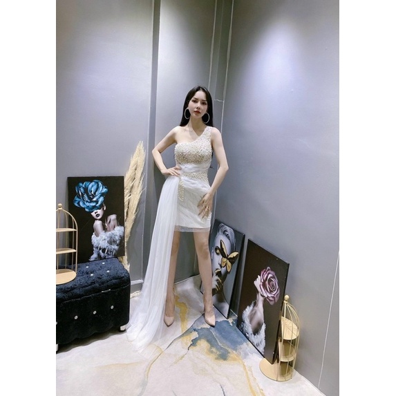 Ms1300Y ĐẦM KIM TUYẾN 1 VAI PHỐI LƯỚI DÀI SMLXL