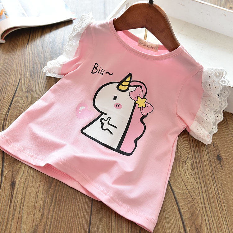 Áo Thun Cotton Ngắn Tay Họa Tiết Hoạt Hình Đáng Yêu Kiểu Hàn Quốc Cho Bé Gái 2023