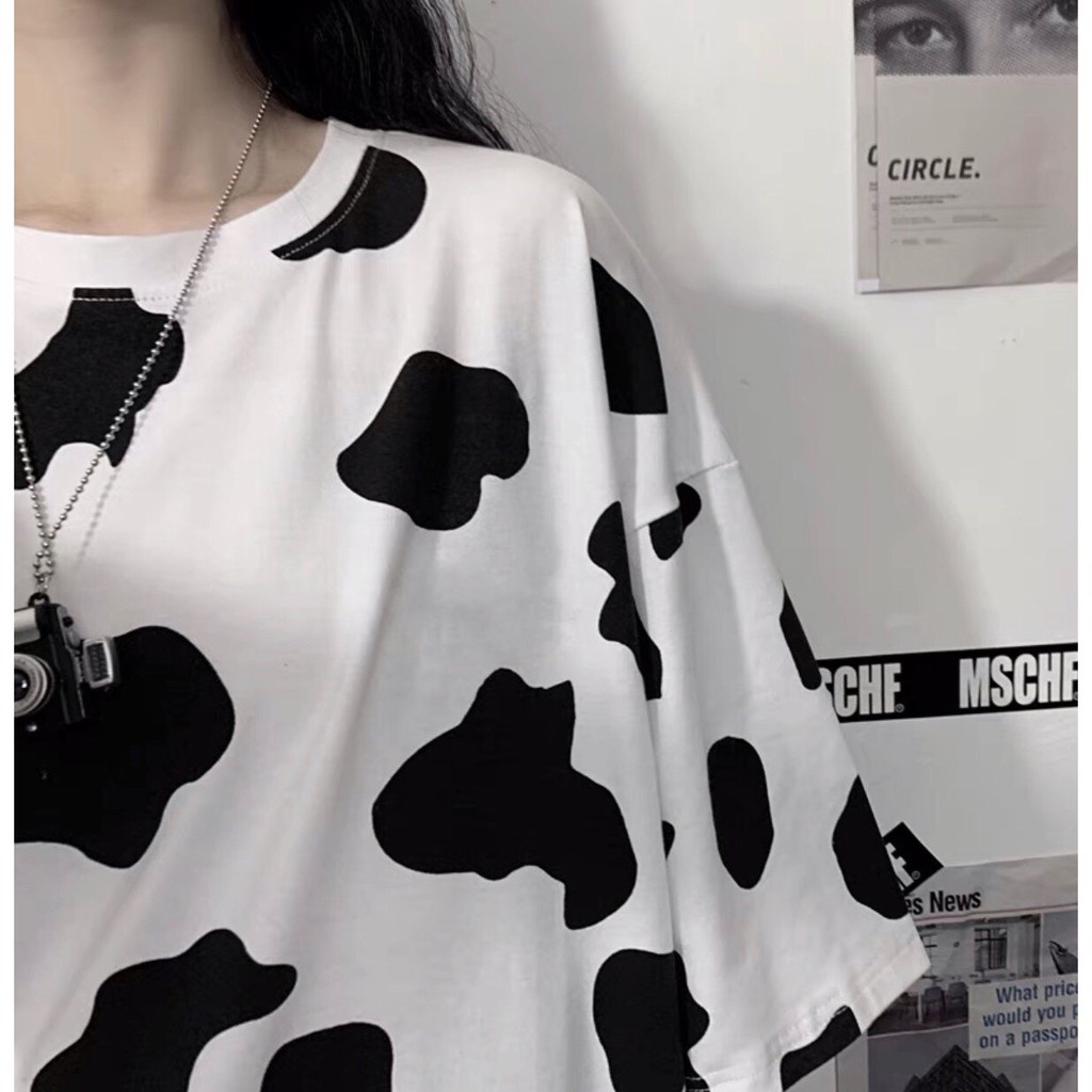 Áo Thun Bò Sữa Trơn Unisex  Phông tay lỡ form rộng loang màu đen trắng oversize cá tính Ulzzang HOT