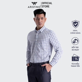 Áo sơ mi nam dài tay ARISTINO caro kẻ xanh trắng chìm trẻ trung, dễ phối trang phục - ALS53008