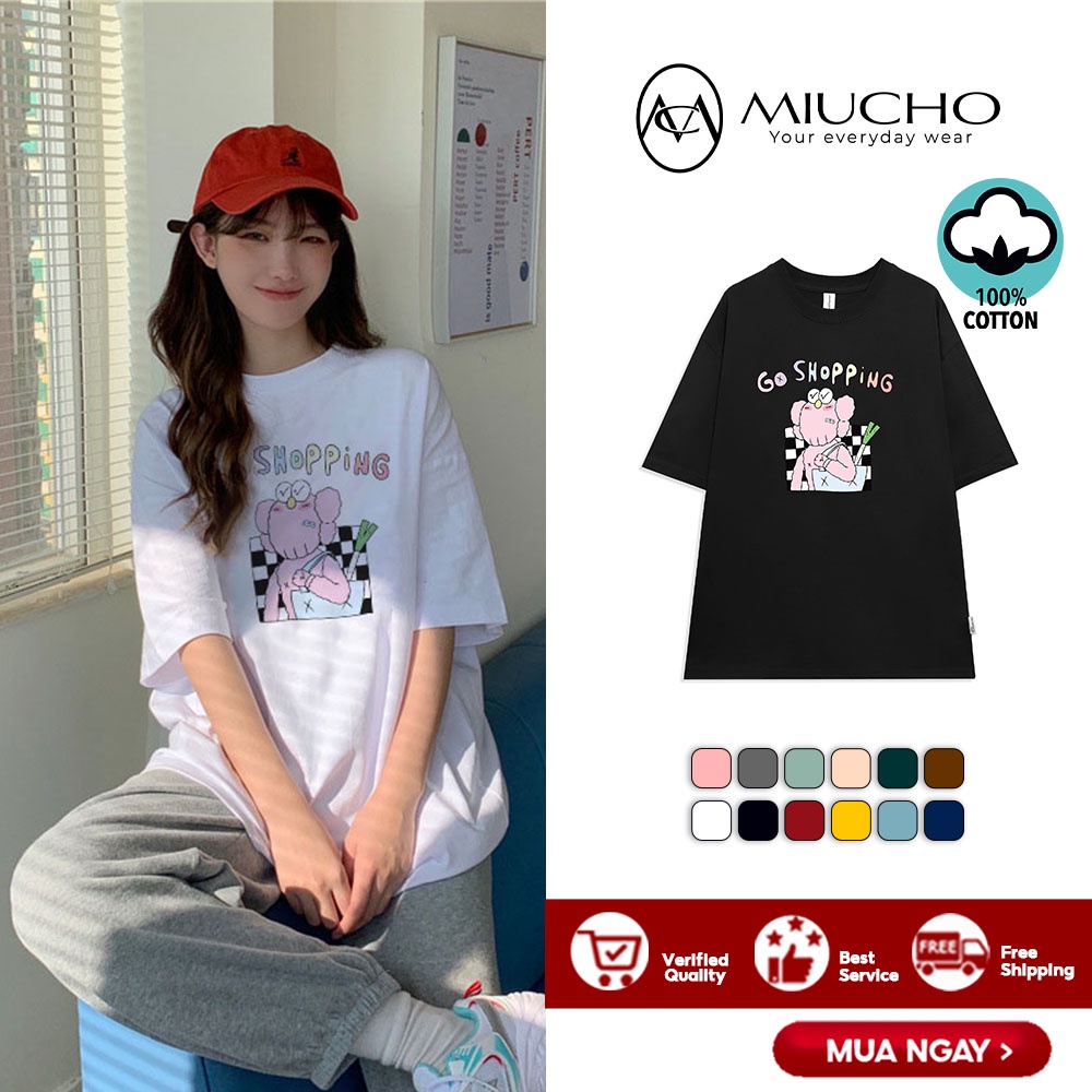 Áo phông nữ form rộng đẹp tay lỡ oversize, áo thun nữ form rộng unisex tay lỡ hàn quốc cotton AT157 Miucho in hoạt tiết