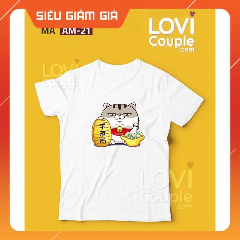 [SALE GIÁ GỐC] XẢ HÀNG ÁO ĐÔI - Áo thun in mèo AMI bụng bự AM17-24 - LoviCouple - Có FeedBack