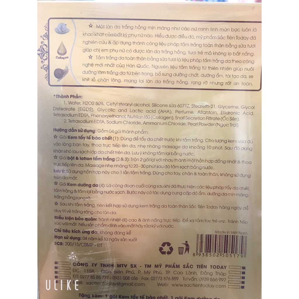 kem tắm toàn thân SẮC TIÊN TODAY  150g giúp trắng da (1 hộp gồm 4 gói thành phần) [ chuẩn hàng cty 100%]