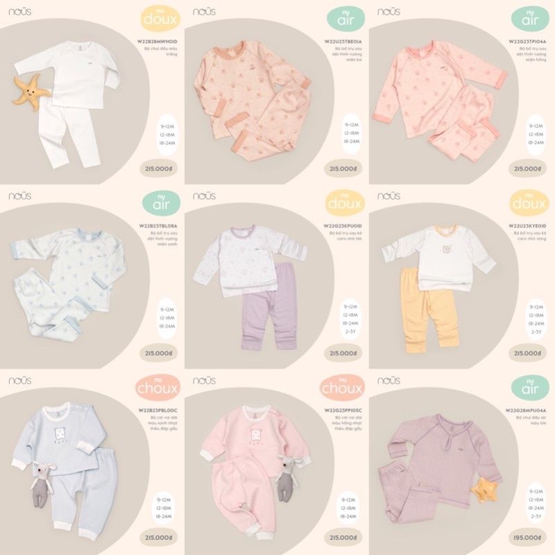 Bộ dài tay hãng nous 9-12M đến 2-3Y