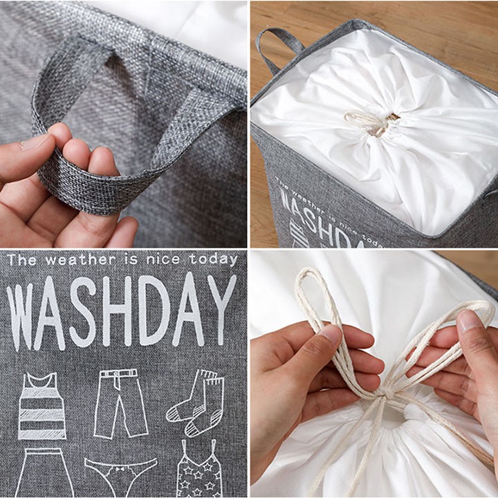 Giỏ đựng quần áo bằng vải cỡ lớn, túi đựng chăn màn đa năng washday có thể gấp gọn vintage xinh xắn HL7