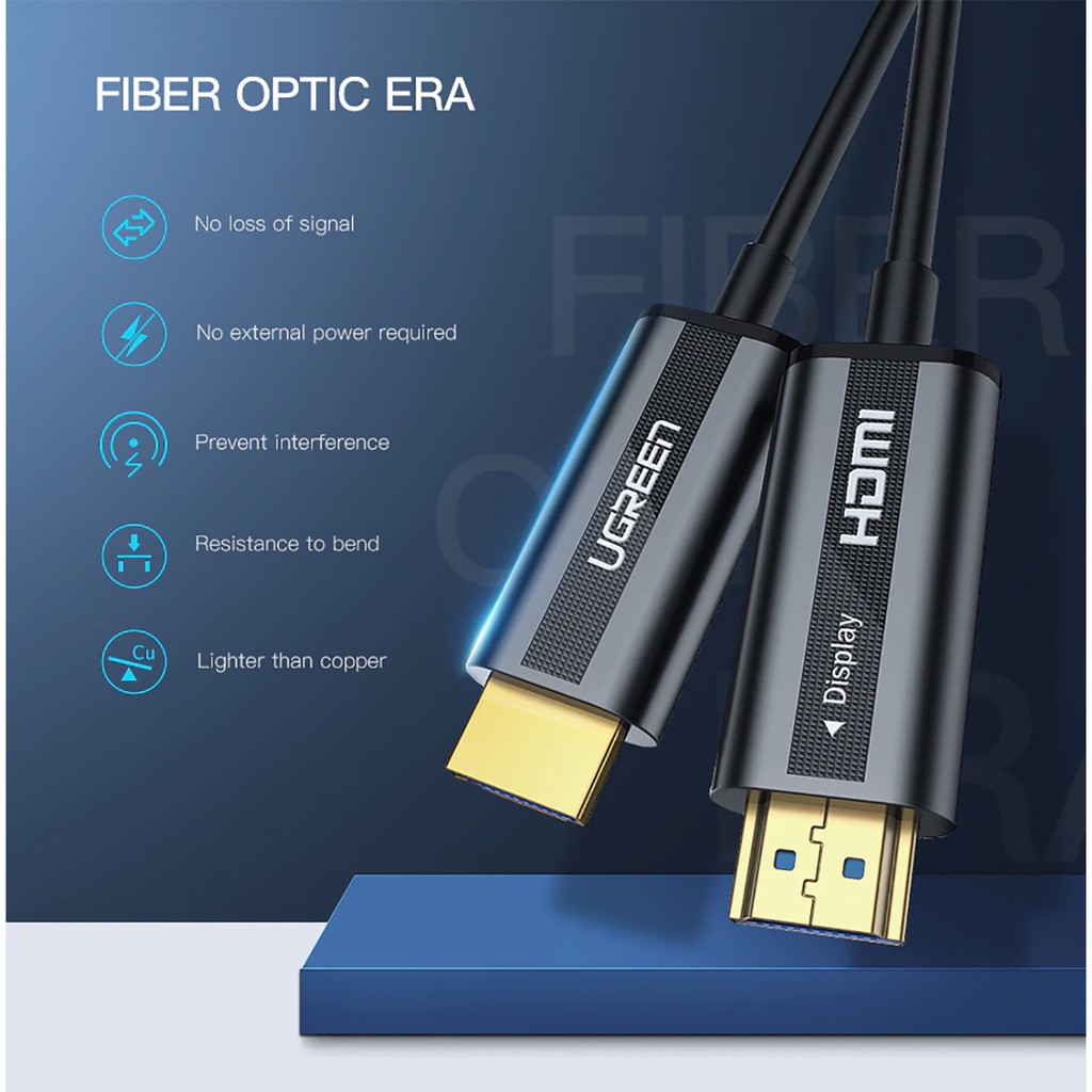 Cáp HDMI 2.0 chuẩn 4K@60Hz Lõi Sợi Quang Cao Cấp UGREEN | Chiều dài lê