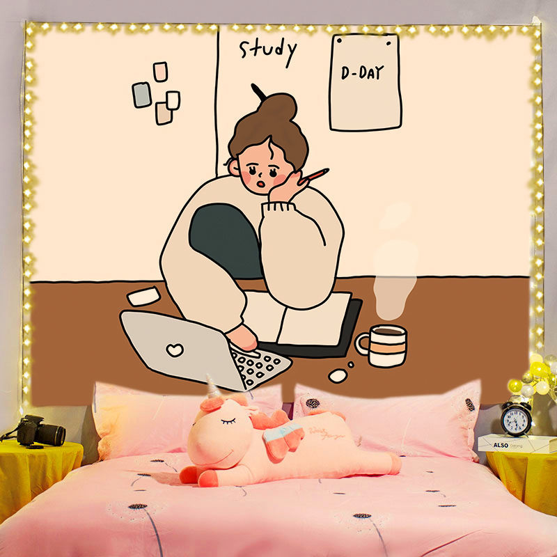 Thảm Treo Tường Hình Cô Gái Đáng Yêu Trang Trí Nhà Cửa Tiện Dụng