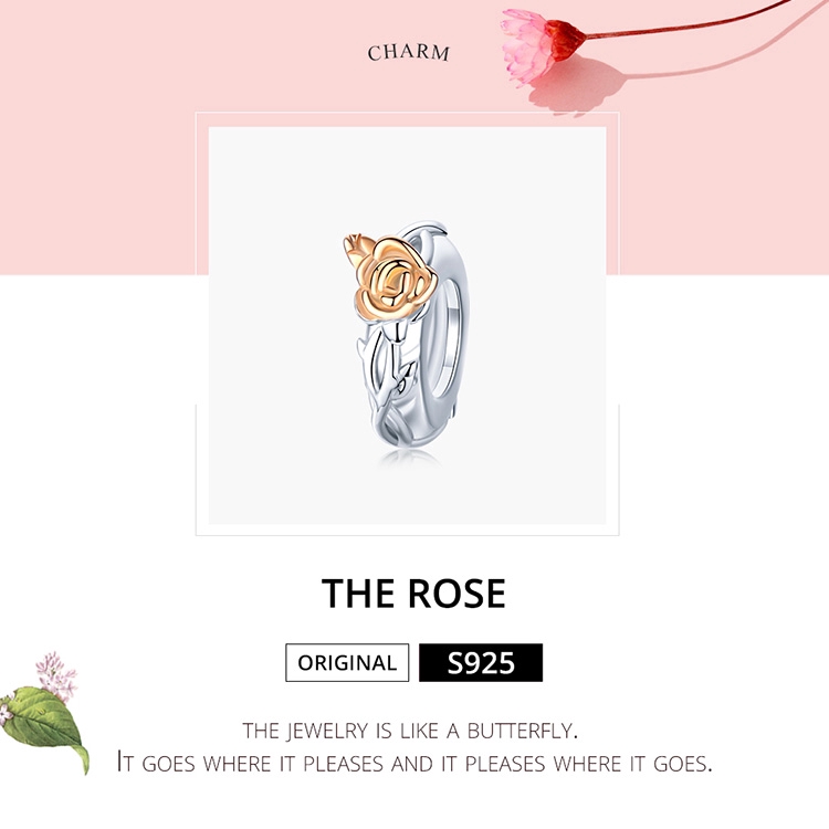 BAMOER Phụ Kiện Trang Sức Bạc 925 Hình Hoa Hồng 3mm DIY BSC146