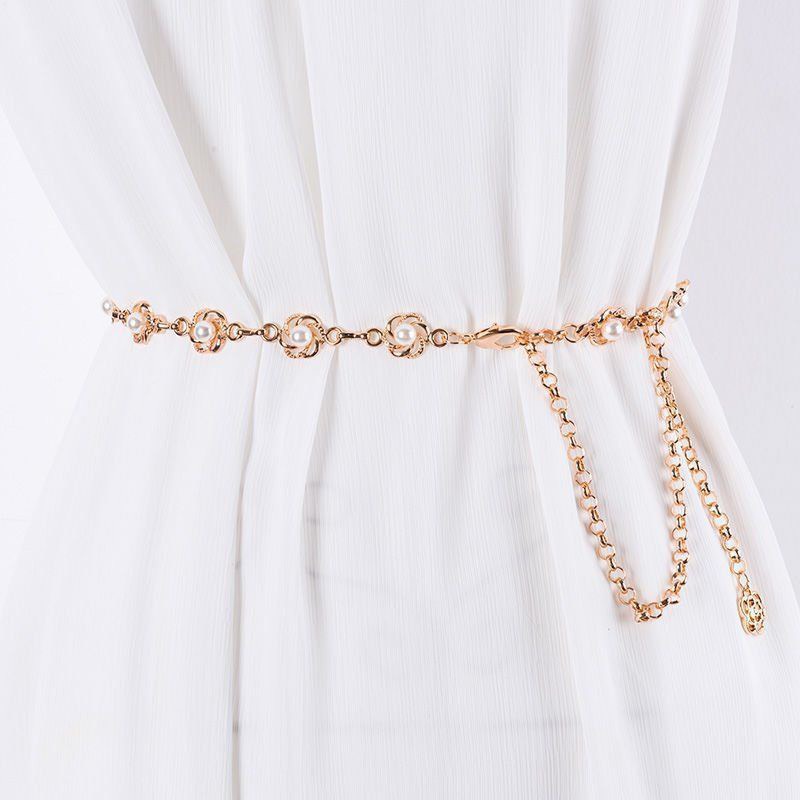 Dây xích phối ngọc trang trí thắt lưng Dây thắt váy sang chảnh