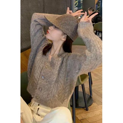 Áo khoác cardigan dệt kim SUXI tay dài cổ chữ V dáng rộng phong cách thời trang Hàn Quốc mới