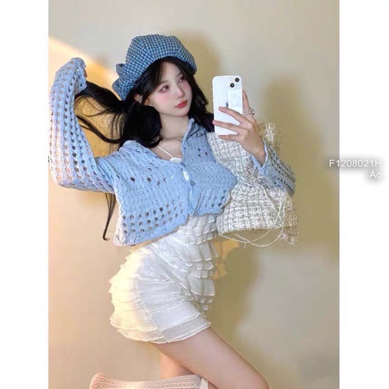 Áo Len lưới lỗ dài tay gài nút TT1208