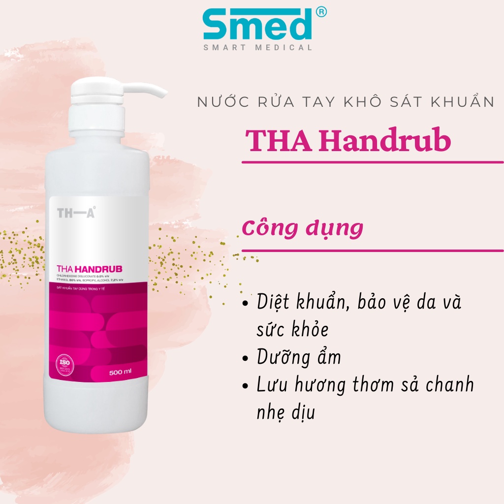 Nước rửa tay khô diệt khuẩn THA HANDRUB diệt khuẩn toàn diện, hương thơm sả chanh nhẹ nhàng, chai 500ml