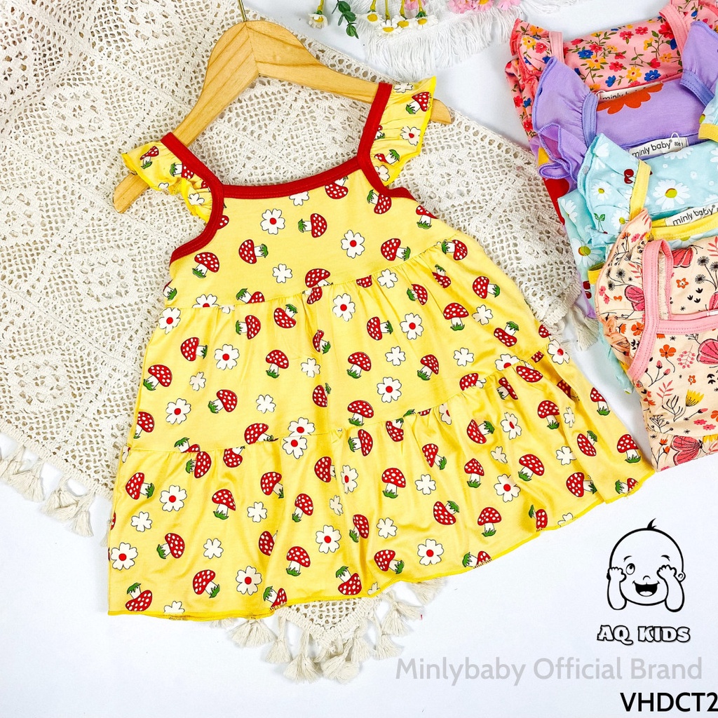 Váy đầm bé gái vải thun lạnh Minlybaby in họa tiết toàn thân cho bé gái từ 10-25kg VHDCT2