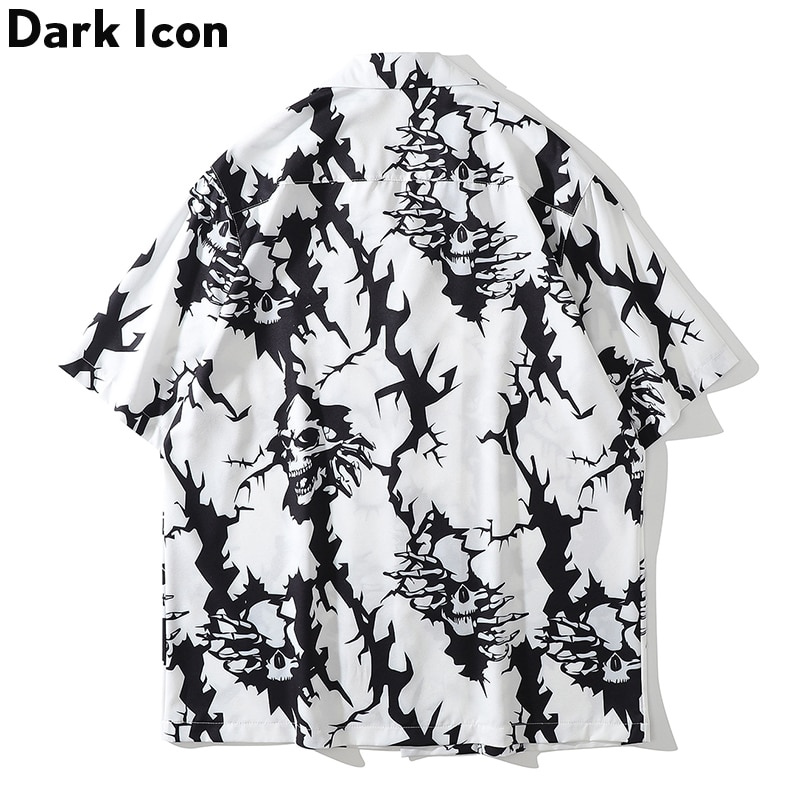 Dark Icon Skeleton Polo Shirt Men Green White Hawaiian Shirts Man Short Sleeved Men's Shirt