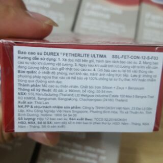 Bao Cao Su SIÊU MỎNG Durex Fetherlite Ultima - 12 cái
