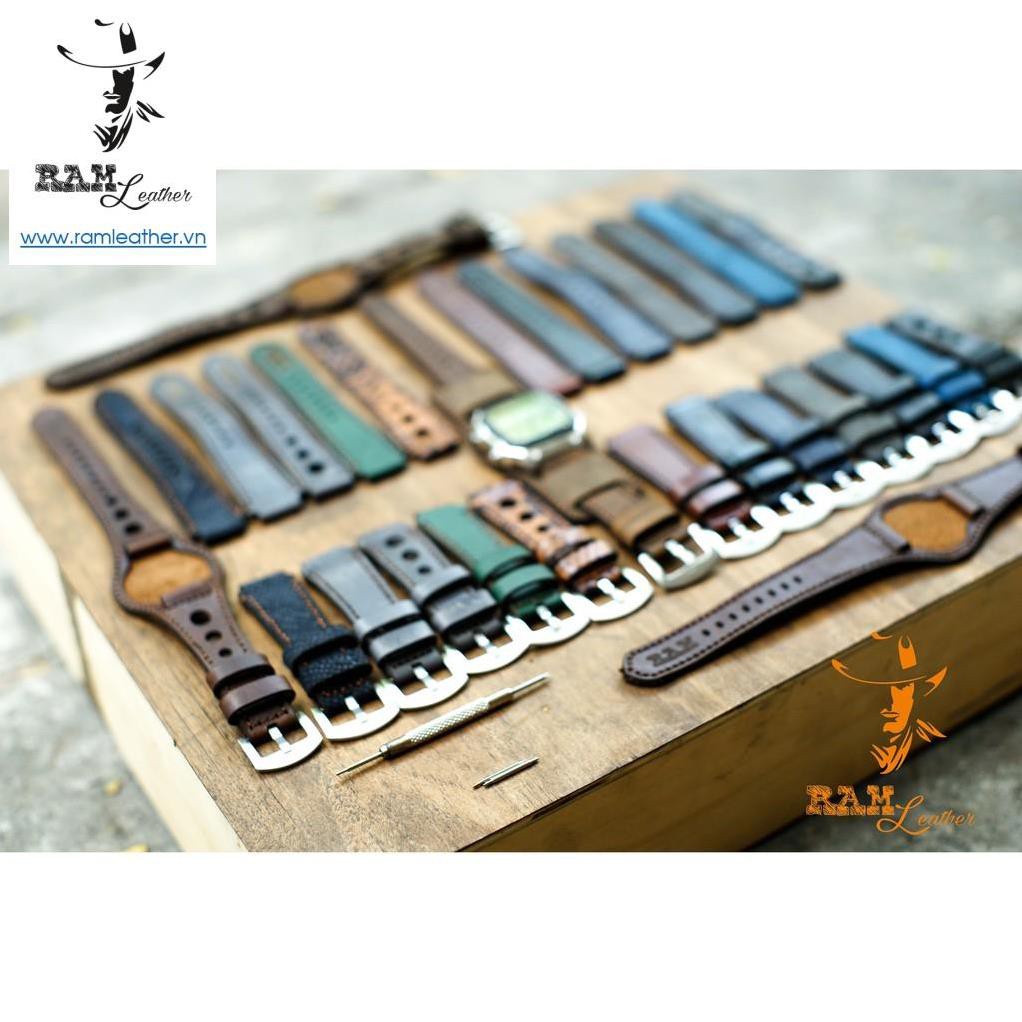 Dây Đồng Hồ Da Bò Cho Casio Ae1200 Whd Và Seiko 5 37mm  - Da Sáp Ngựa Điên Cực Chất +