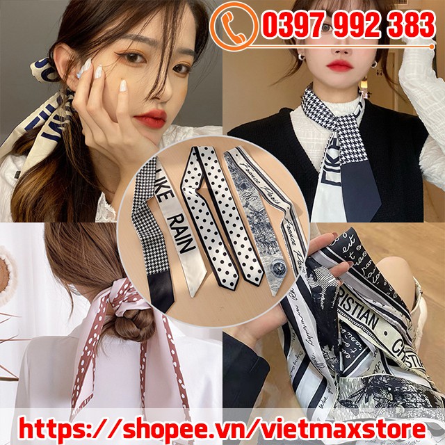 💎 Khăn Turban Headband Bandana Lụa - Ruy Băng Lụa Quàng Cổ Buộc Tóc Quấn Túi Xách Thời Trang Phong Cách Hàn Quốc 100x8cm