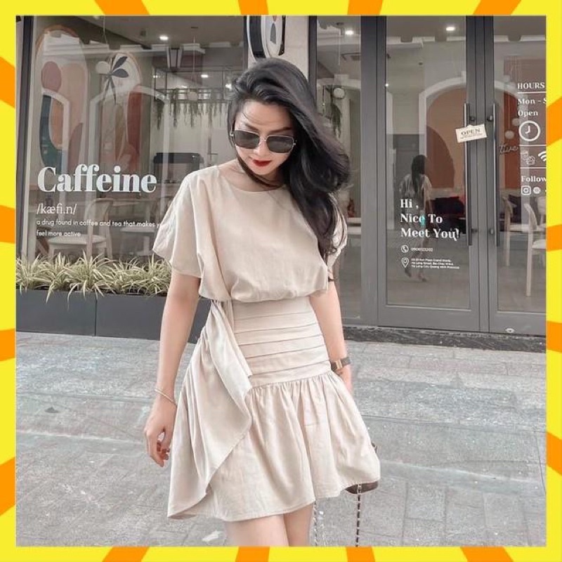 Set áo chun eo mix chân váy xếp ly bèo 2 màu xinh xắn