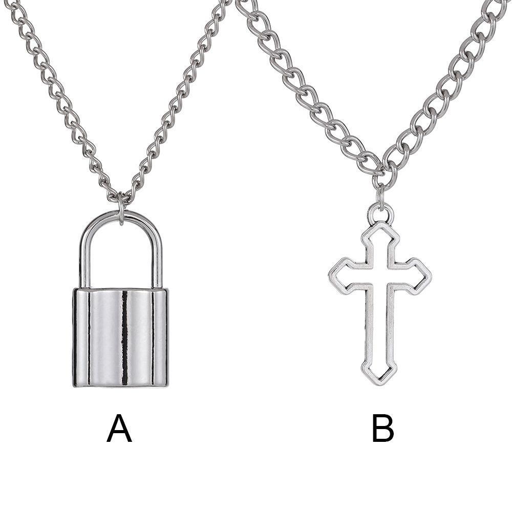 Dây chuyền mặt hình chữ thập rỗng/ ổ khóa dáng dài phong cách gothic cổ điển cá tính thời trang unisex