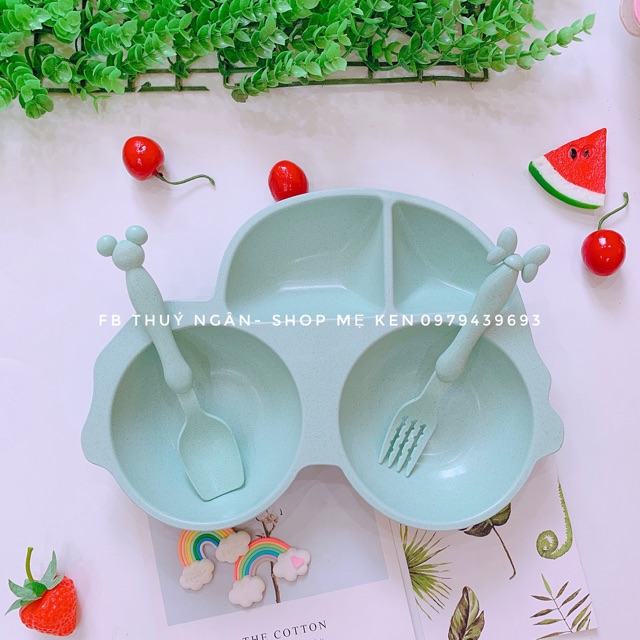 Khay nhựa lúa mạch oto kèm thìa dĩa