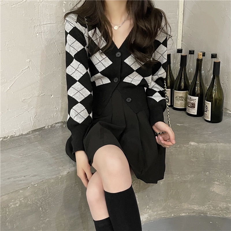 Áo cardigan dệt kim tay dài cổ chữ v phong cách thời trang retro