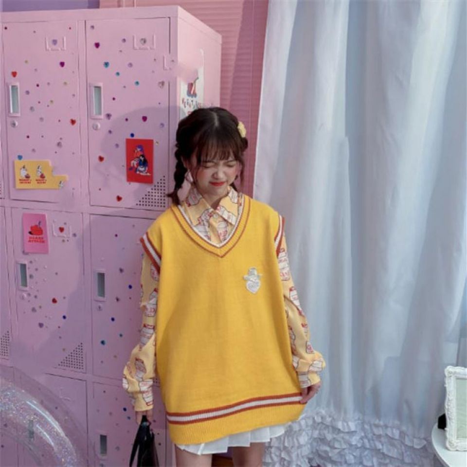 MỚI Áo len không tay cổ chữ V phong cách Hàn Quốc