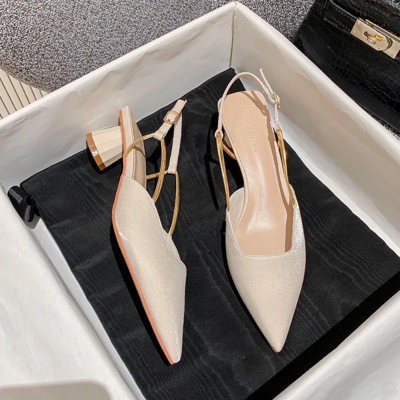 Xăng đan Gót Thấp Mũi Nhọn Bằng Satin Thời Trang Xuân Hè Dành Cho Nữ 35-39 2 Kiểu