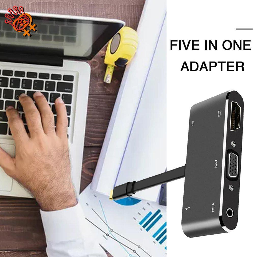 ✌5 In 1 USB-C Type-C To HDMI-compatible HUB Ad Ter VGA Cable Audio USB 3.0