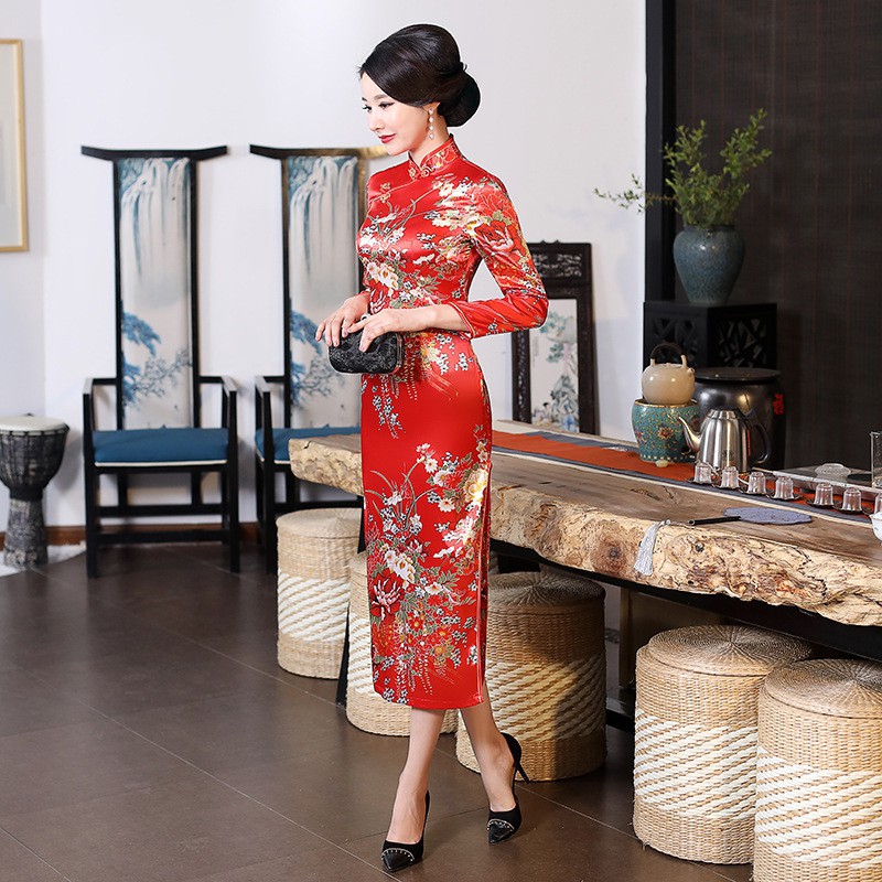 Chinese National Cheongsam Slim Women Long Dress Long Sleeve Vintage Dresses | BigBuy360 - bigbuy360.vn
