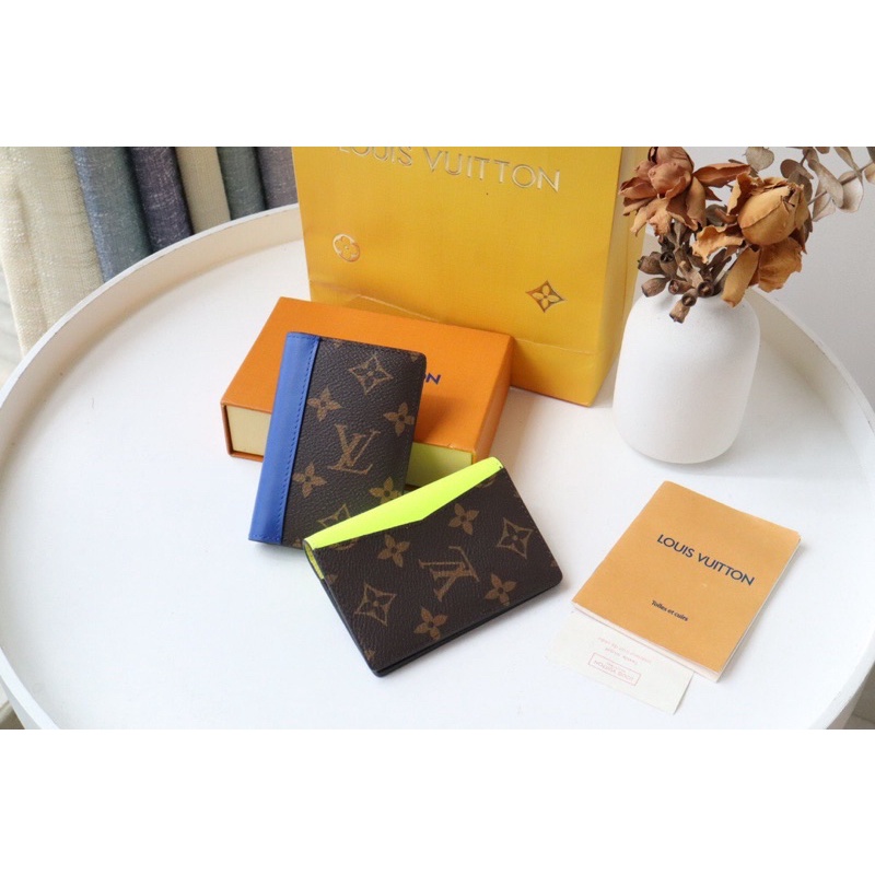 Ví gập nữ thương hiệu thời trang cao cấp Louis Vuitton LV da thật nhập khẩu phối màu nổi bật
