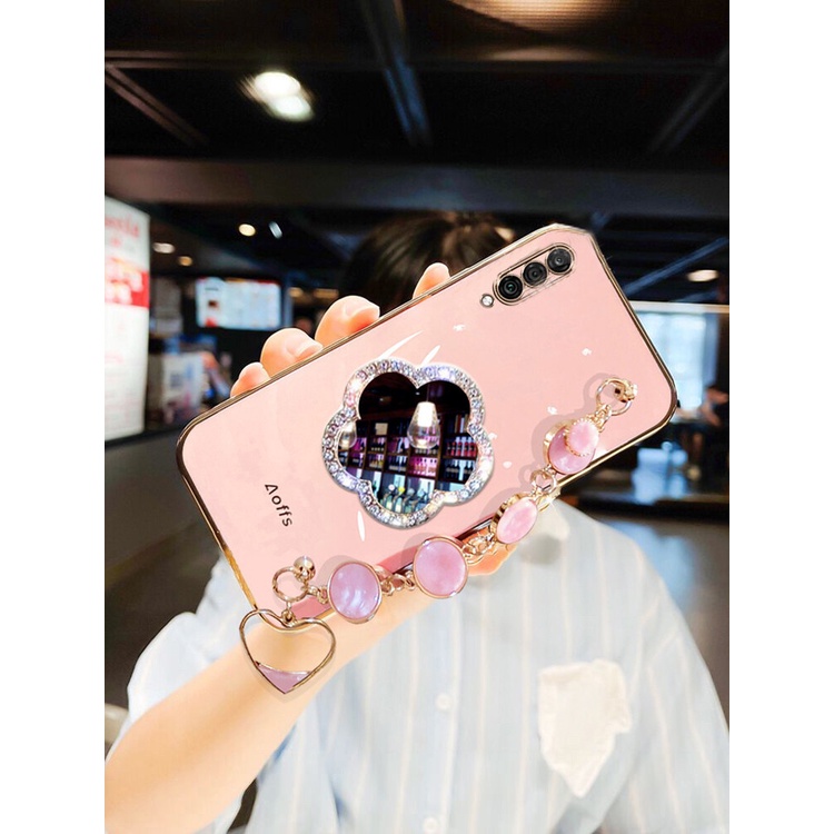 Ốp Điện Thoại Mềm Đính Đá Lấp Lánh Tích Hợp Gương Trang Điểm Hình Hoa Cho OPPO A92 OPPO A52