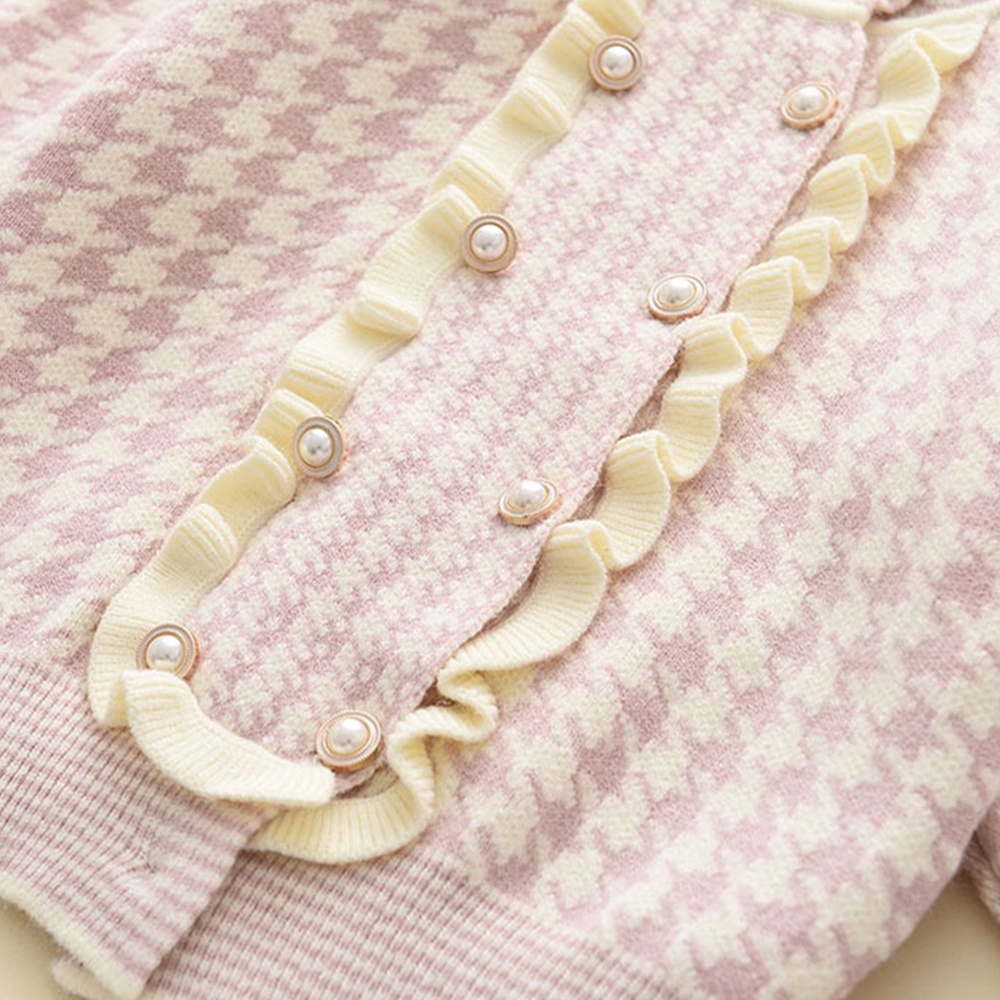Set đồ 2 mảnh BEAR LEADER gồm áo khoác in họa tiết houndstooth và quần dài dệt kim thời trang cho bé gái 2-6 tuổi