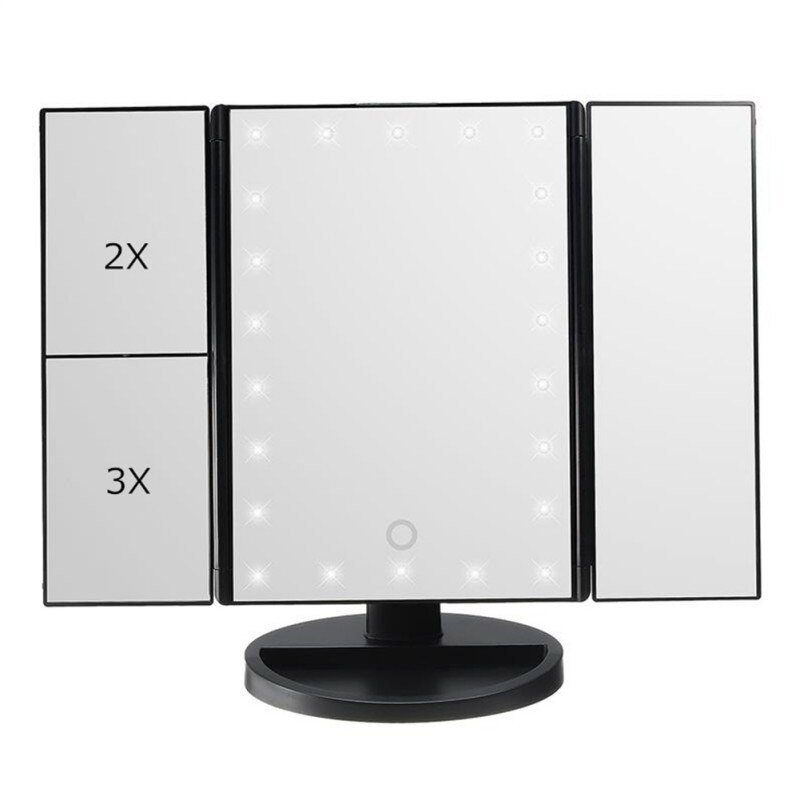 Desktop Makeup 2X / 3X  Magnifier 22 LED 3 Folding Adjustable Mirror Touch Scree