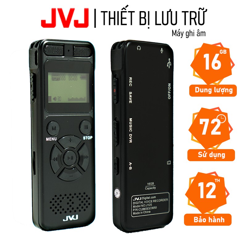 Máy ghi âm chuyên nghiệp JVJ J125 16Gb chất lượng cao chính hãng - Hỗ trợ ghi âm liên tục tới 72h lưu trữ hơn 4000 tệp