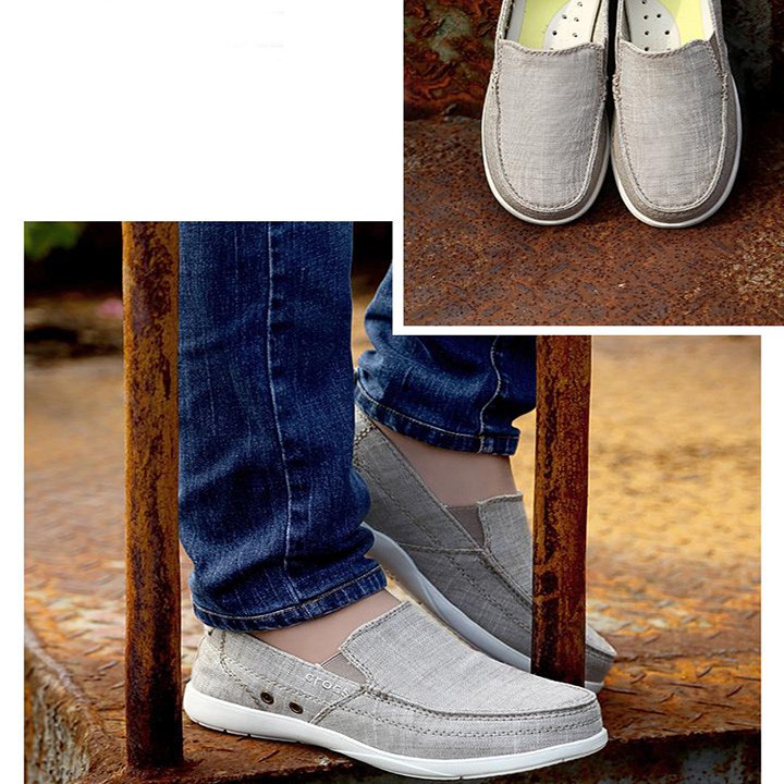 GIÀY LƯỜI C.ROC.S VẢI THÔ WALU CHAMBRAY CHO NAM MÀU KAKI | BigBuy360 - bigbuy360.vn