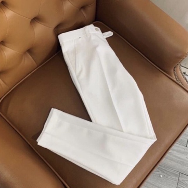 Quần tây âu nam màu trắng vải dày co giãn không bai màu không xù ống côn dáng Hàn Quốc