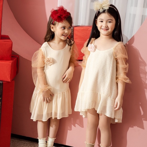 Váy 2 dây tay thiết kế tay ren bồng xinh xắn 137KIDS cho bé gái đi chơi dự tiệc