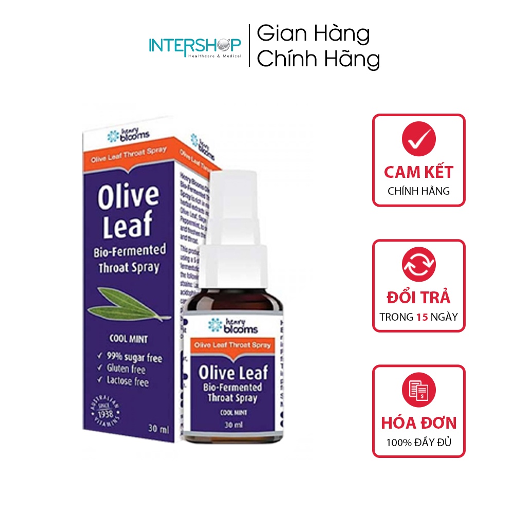 Xịt Viêm Họng Henry Blooms Olive Leaf - Giảm Ho, Đau Rát Họng &amp; Hôi Miệng