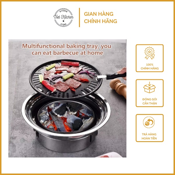 Bếp Nướng Than Hoa Không Khói VietKitchen Bếp Nướng Không Khói Hàn Quốc Cao Cấp [ Tặng Kẹp Gắp + Vỉ Thay Thế ]