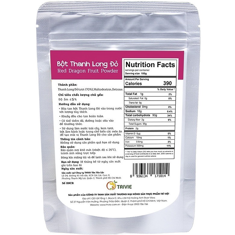 Bột Thanh Long Đỏ Trivie