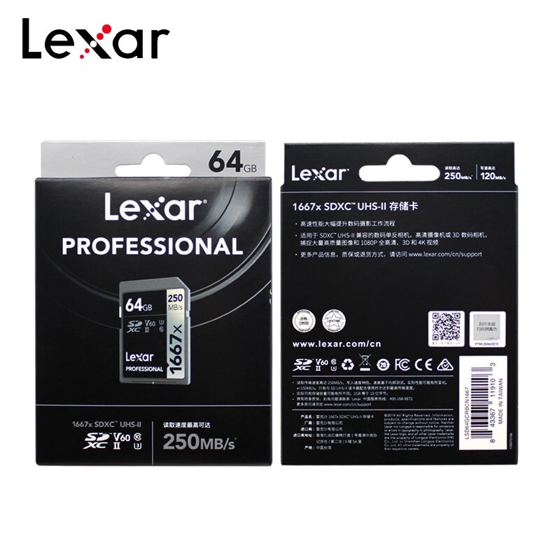 Thẻ Nhớ Lexar 1667X V60 250MB / s 64GB 128GB 256GB UHS-II U3 Cho MáY ẢNh Kỹ ThuậT Số 3D 4K