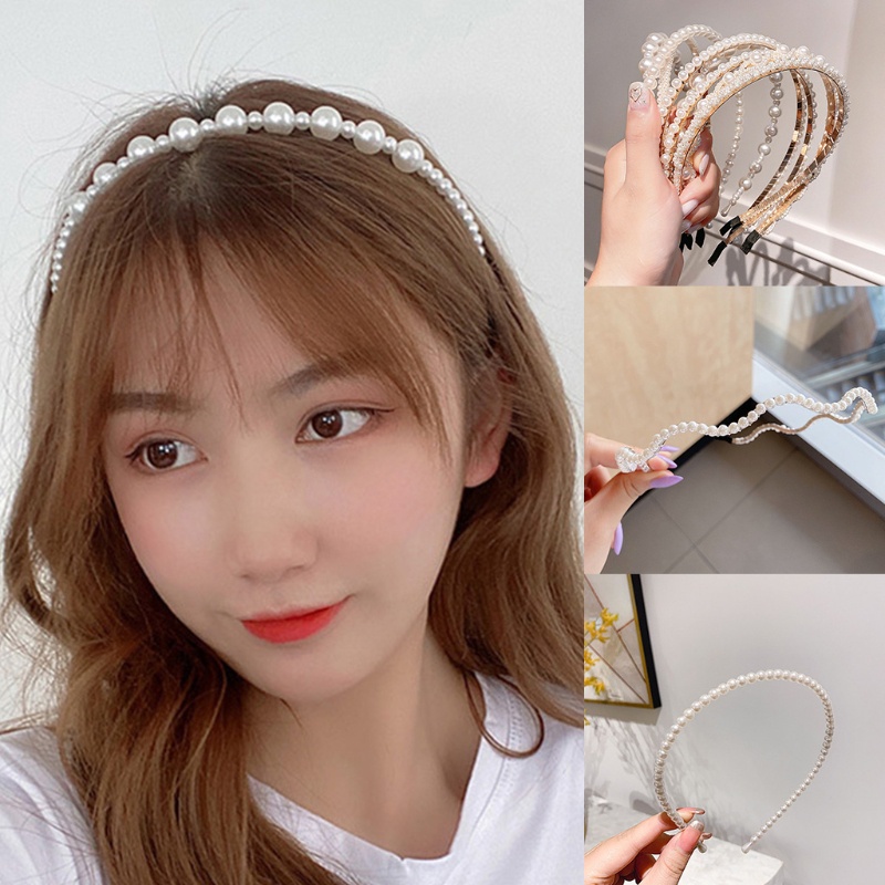 Băng đô cài tóc đính ngọc trai nhân tạo xinh xắn cho nữ