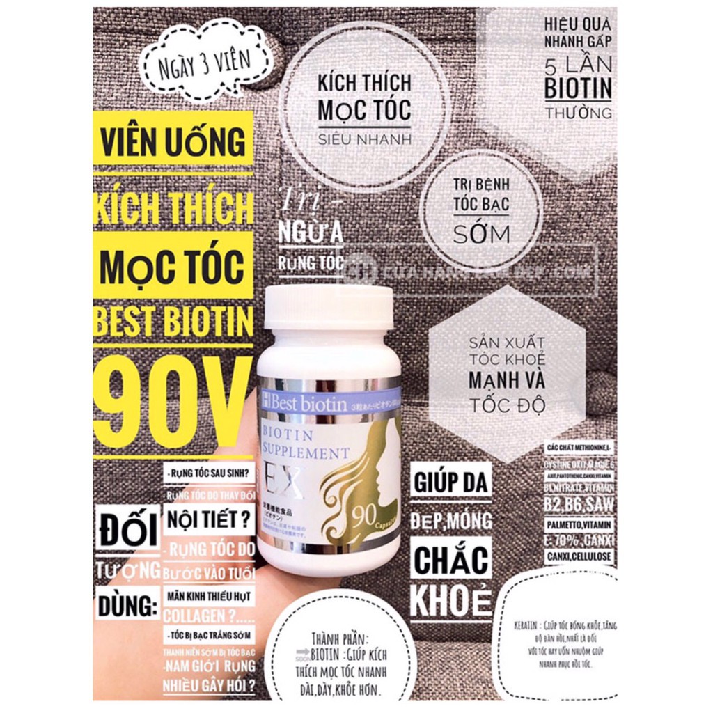 Viên uống hỗ trợ MỌC TÓC Best Biotin Supplement EX Nhật Bản 90 viên