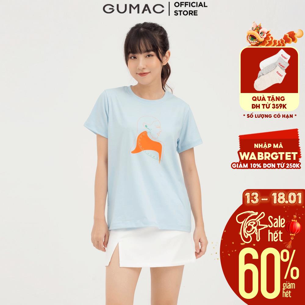 Áo thun nữ GUMAC chính hãng - cổ tròn nhiều màu họa tiết in hình cô gái - couple đẹp dễ thương ATB850