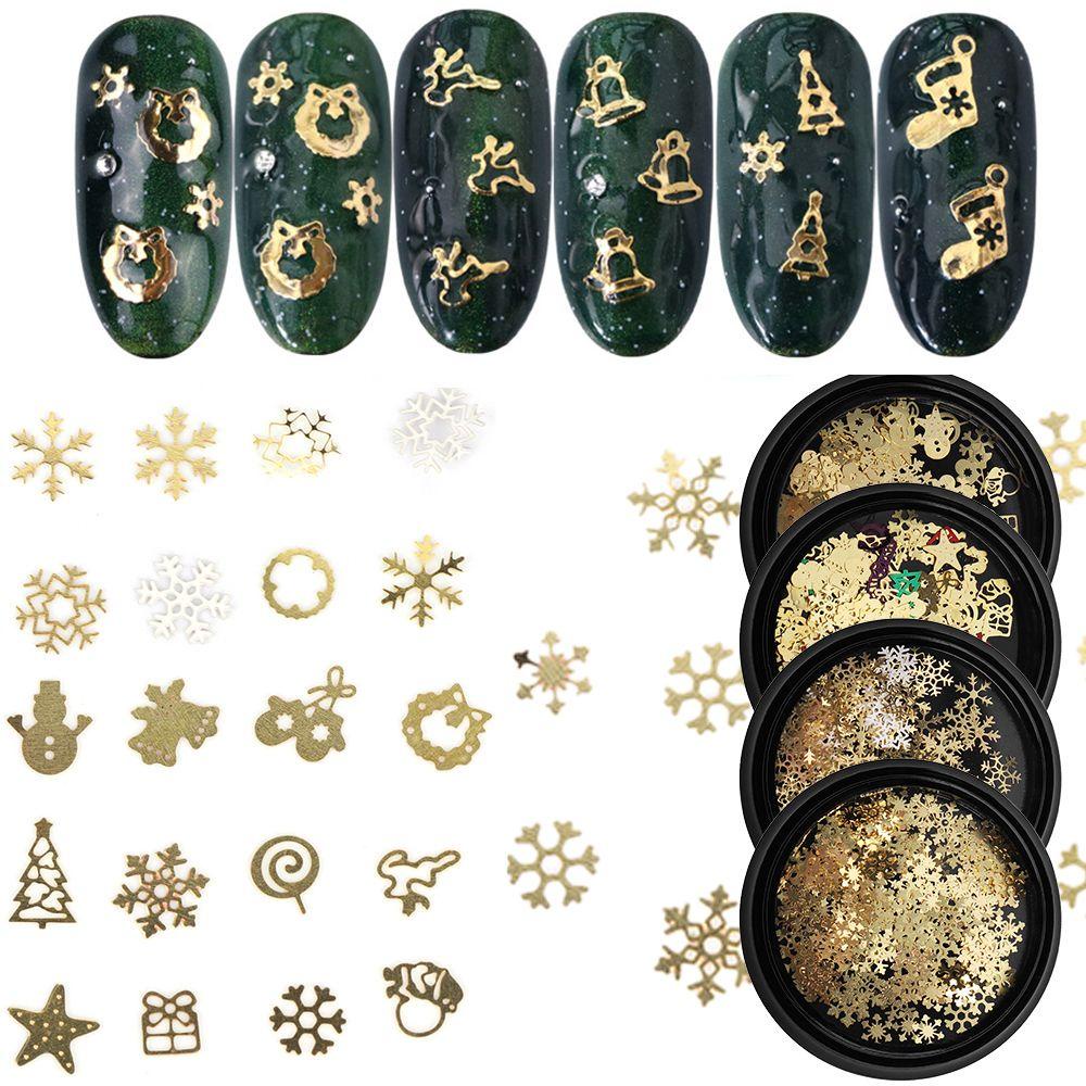 JUNE Miếng Dán Móng Tay Siêu Mỏng Màu Vàng Họa Tiết Giáng Sinh Thời Trang Cho Nữ